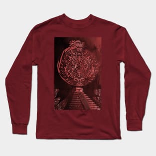 the aztec calendar in dragon quetzalcoatl night Long Sleeve T-Shirt